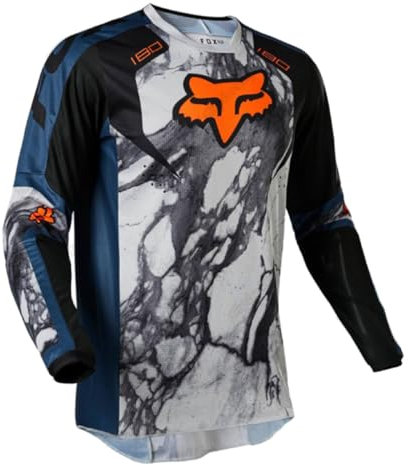 SYLDMKJ Mtb Jersey, Men's MTB Long Sleeve Jersey, Breathable Quick Dry Shirt for Running, Biking and Hiking, Motocross Shirt,White Blue-M