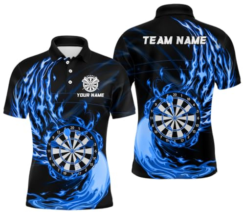 Blaues Feuer Dartboard Dart Polo & Quarter-Zip Shirt – Individuelles Dartshirt für Herren & Damen – Dart-Trikots L1472