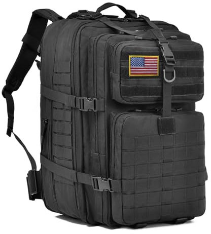 R.SASR Großer taktischer Rucksack, Militärrucksack, Molle Rucksack, 45-64L Taktische Tasche, Wanderrucksack, Schwarz, 64L, Reisen, Wandern