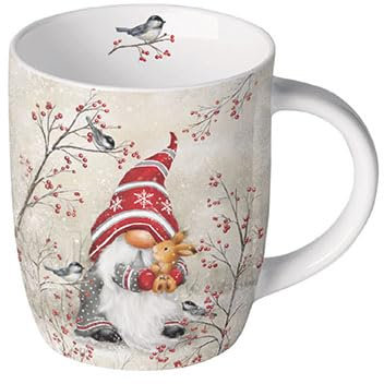 Ambiente Teetasse Kaffeetasse Becher Mug 0,2 l Wichtel Zwerg in Winterlandschaft Fine Bone China Porzellan serie dwarf hug