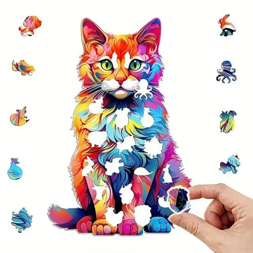 Holzpuzzle Erwachsene, Katze Wooden Puzzle Unregelmäßige Tierform Einzigartige Form Puzzleteile, Wooden Puzzle Erwachsene Und Kinder (28,5 X 30 cm, 180 Teile, Katze)