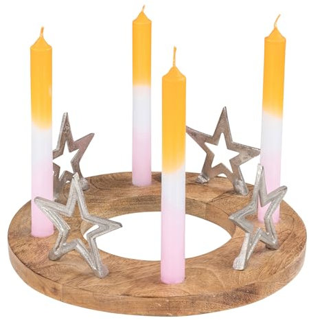 Corona de Adviento, velas de varilla, diámetro de 30 cm, madera de mango y plata, soporte para velas, decoración de mesa