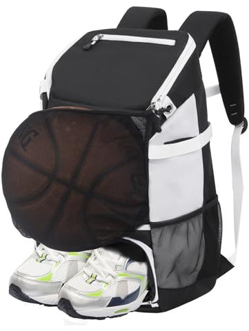 KINGSLONG Basketball Rucksack Fussball Bag: Große Kapazität Softball Tasche mit Schuhfach und Zaunhaken leichte Volleyball Softball Ausrüstung für Helme Hüte Schuhe für Jungen Herren Schwarz
