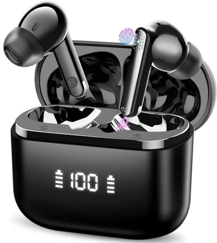 Cuffie Bluetooth, Auricolari Bluetooth 5.3 con Stereo HiFi, Cuffie Wireless In Ear con HD Mic, 48H Cuffiette Bluetooth con Riduzione del Rumore ENC, IP7 Impermeabili Cuffie Senza Fili con LED Display