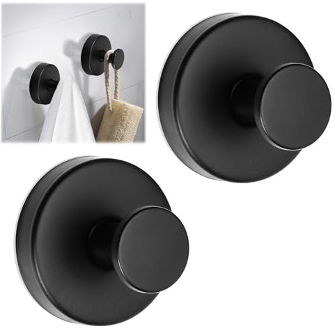 EUIOOVM Saugnapf Haken Edelstahl Extra Stark Handtuchhaken Ohne Bohren Wandhaken Saugnapf Bad Vakuum Saugnapfhaken Küche Haken (2, Matte Black)
