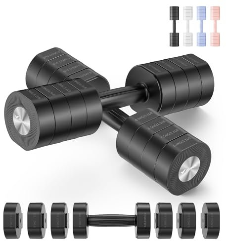 MERACH Adjustable Dumbbell Set of 2, 4 in 1 Hand Weights for Men/Women at Home, Free Weights 1-4 kg Adjustable Gym Dumbbells, Weight Set for Strength Training-black