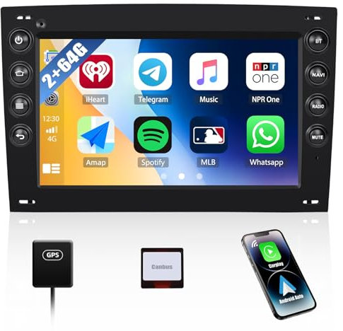 8 Core 2G+64G CAMECHO Android 13 para Renault Megane 2 (2002-2009) con Navi Carplay Android Auto, 7 Pulgadas Pantalla Doble DIN autoradio con Bluetooth5.0 FM/RDS 32EQ DSP SWC