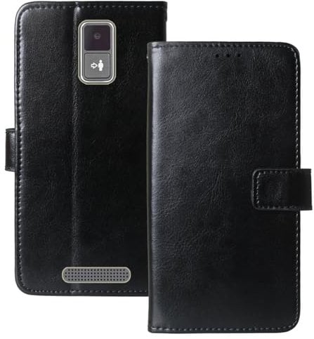 Anybird Premium Retro Flip Leather Protector Case For Panasonic KX-TU160EXG 2.4 Magnetic Card Slot Protective Bumper Folio Pouch (Black)