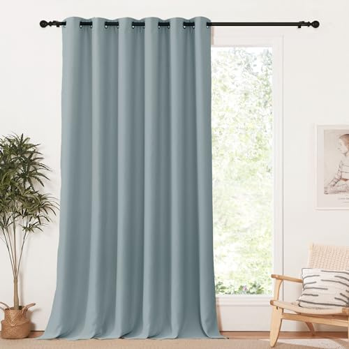 PONY DANCE Verdunkelungsvorhang Raumteiler Thermovorhang H245 x B200 cm | 1er Set, Graublau, für Wohnzimmer, Extra Breite, Sichtschutz, UV-Schutz, Hitzeschutz, Vorhang Blickdicht, Ösenschal