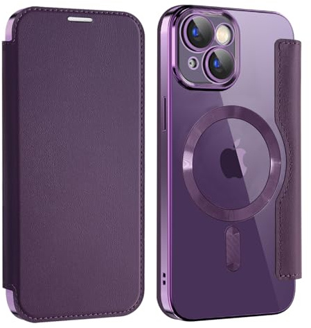 IMIRST Case for iPhone 15 Compatible with MagSafe, WD Purple | 3 Card Holder,RFID Blocking,Premium Leather Folio Flip Wallet Cover,Magnetic Clear Shockproof TPU,for Women Men