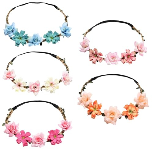 Dinghaole Ensemble De 5 Bandes De Tête De Festival Lumineuses Pour Les Femmes - Ensemble D'accessoires De Cheveux De Corolle Élastique Réglable Pour Les Fêtes, Les Fêtes, Les Mariages