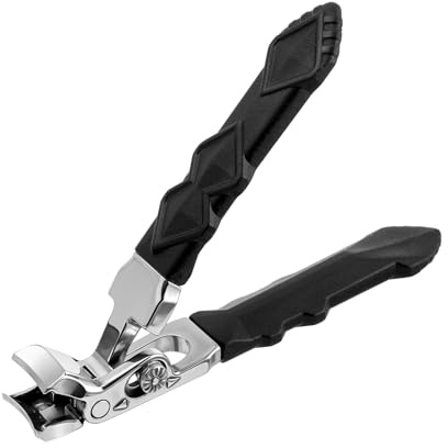 Heavy Duty Curved Toenail Clippers for Seniors & Thick Nails - Extra Large Jaw with Nail Catcher, Non-Slip Ergonomic Grip - Easy Grip Nail Clipper for Men & Women (Black, Professional Grade)