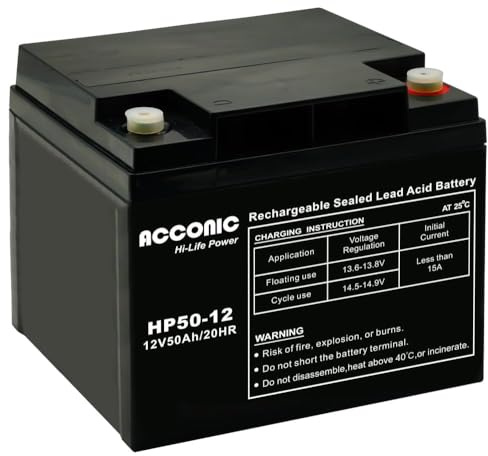 Acconic HP50-12 Hi-Life Power AGM 12V 50Ah Bleiakku Maße:196×166×173 mm für USV/UPS, Notstrom,Kinderfahrzeuge, Alarmanlagen,Rollstuhl, REHA, Kinderfahrzeuge, Solaranlagen, Sicherheitstechnik