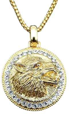 Halskette männer Halskette Damen Iced Out Wolf Kopf Halsketten Anhänger Für Damen/Männer Gold Farbe Strass Halskette Hip Hop Bling Schmuck