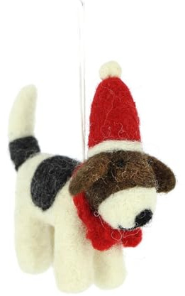 GLOBO Fair Trade Partner Filz Anhänger hangemachter Christbaumschmuck aus Wollfilz Deko Figur Weihnachten Ornament - Handmade in Nepal (Hund MAX)