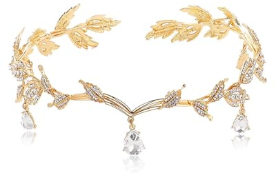 HSIXHAF Elfen Kopfschmuck, Tiara Elfe, Blatt Hochzeit Tiara Krone, Feen Kopfschmuck Damen, Elfenkrone Schmuck, Feen Krone,Strass Kristall Braut Tiara,Prinzessin Kristall Tiara Headwear Frauen Mädchen