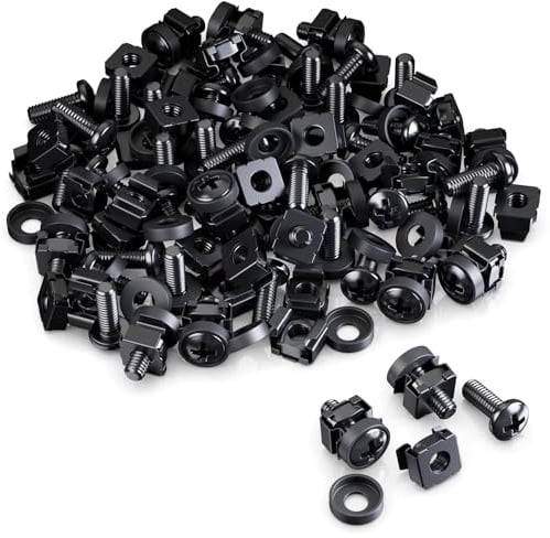 deleyCON [50er Set] M6 Tuercas Jaula & Tornillos para Armarios Red 10 Pulgadas 19 Pulgadas Racks IT, Kit Montaje para Rack Servidor Patchpanel Carcasa Técnica Eventos - Negro