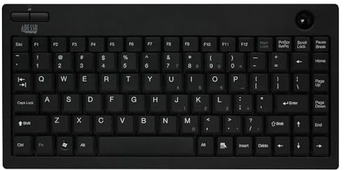 ADESSO WKB-3100UB Wireless Mini Trackball Keyboard - Compact 87-Key Layout, Built-in 800 DPI Optical Trackball, 24GHz RF Wireless Technology, USB Interface, 30-Foot Range