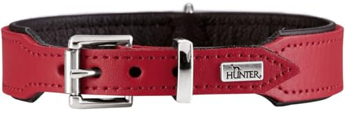HUNTER Hundehalsband BASIC, Farbe: rot/schwarz, Pflegeleichtes Spaltleder, Raffinierte Nahtführung, Dezentes Design, Größe: 37