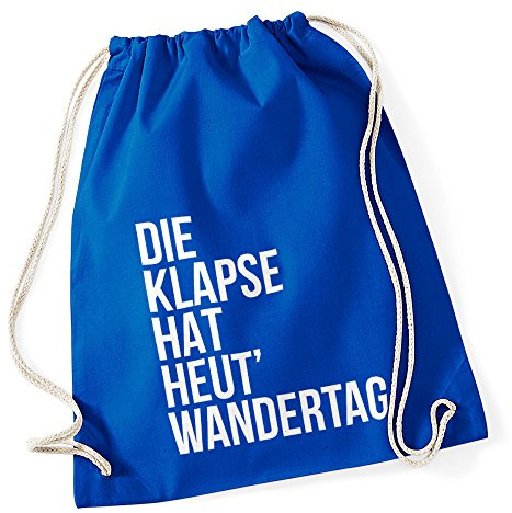 Autiga Turnbeutel Klapse hat heut Wandertag Hipster Beutel Tasche Jutebeutel Gymbag Stringbag Drawstring Blau