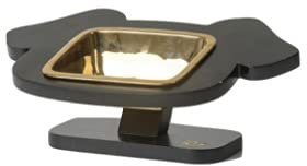 ViviPet Premium Elevated Dog Feeder, Single Bowl Raised Wood Stand Comes with a Ceramic Bowl, Perfect for Small to Medium Sized Dogs. (White Stand, Gold Regular Bowl) White Stand