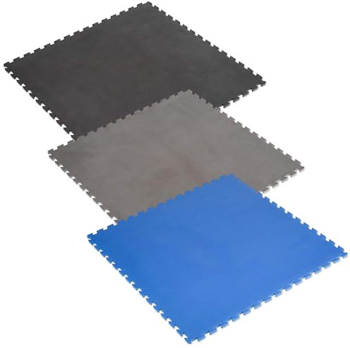 Sport-Thieme Puzzle-Bodenschutzmatte | Schutzmatte, Unterlegematte für Fitnessgeräte u. Sporttraining | 100x100x1,4 cm | Formstabiler Eva-Schaum | Blau, Grau, Schwarz | 2,5 kg