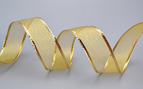 Dekoband „ Lux“ Gold 3 m x 25 mm Schleifenband Geschenkband mit Draht Drahtkantenband Deko Weihnachten metallisch mit Glanz elegant golden Christmas Ribbon metallic