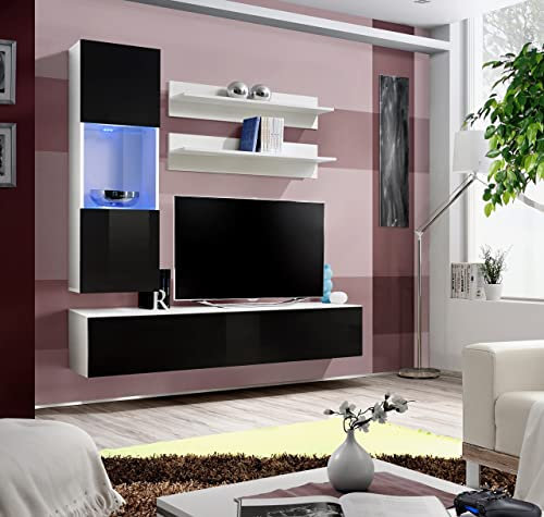 ASM TV Bank mit LED 4 Elementen schwarz und weiß