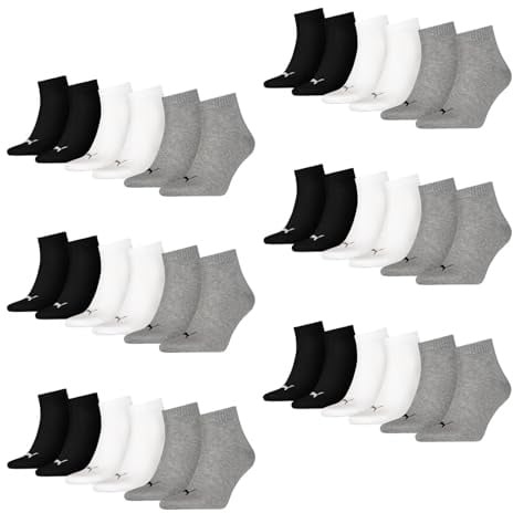 PUMA unisex Quarter Sportsocken Kurzsocken Socken 271080001 18 Paar, Farbe:Mehrfarbig, Menge:18 Paar (6x 3er Pack), Gr??e:39-42, Artikel:-882 grey / white / black