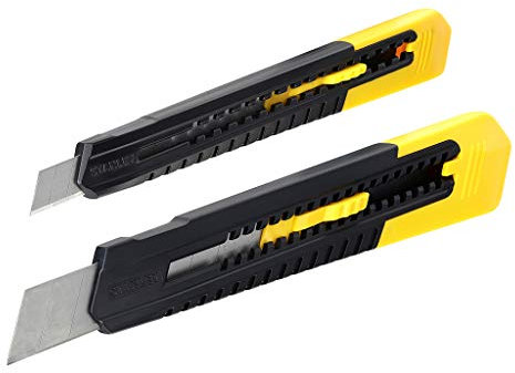 Stanley STHT10202-0 Lot de 2 Cutters Lame 9mm et Lame 18mm - Léger en Structure Plastique - Bouton Poussoir - Lame Incluse Dans Le Corps du Cutter pour Plus de Sécurité - Précis
