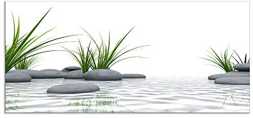 ARTland Spritzschutz Küchenrückwand aus Alu für Küche Herd Spüle 120x55 cm (BxH) mit Motiv Natur Zen Wellness Spa Yoga Asien Gräser Stein Weiß T6CD