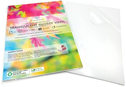 10 Fogli Di Adesivi A4 Carta Adesiva Trasparente Traslucida a Bassa Opacità Adesivi in Vinile | Carta Adesiva Impermeabile Per Stampanti Laser a Getto D'inchiostro