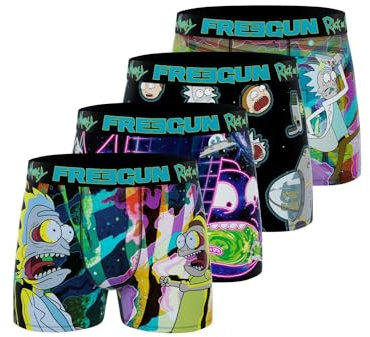 FREEGUN Boxershorts Herren Rick and Morty, Unterhosen Männer, Besorgt, Bequem (4er Pack), Grün, M
