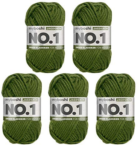 myboshi Strick- und Häkelgarn, Modell No.1 mit Merinowolle, dickes Garn, Acrylharz, Armeegrün, 5_Knäuel