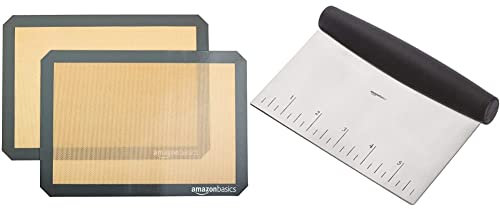 Amazon Basics Silicone Baking Mat - 2-Piece Set and Multi-Purpose Stainless Steel Scraper