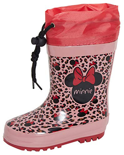 Disney Minnie Mouse Wellingtons - Stivali da neve da bambina, foderati in pile, con lacci, rosa, 27 EU