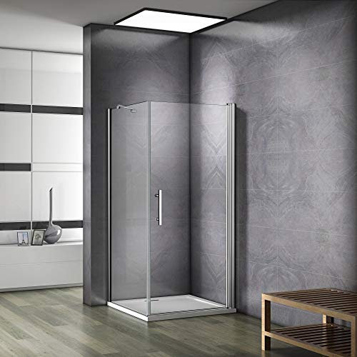 187cm Box Doccia Angolare Porta Battente Vetro 6 mm Temperato Anticalcare con Barra Stabilizzatrice Misura 90x80cm