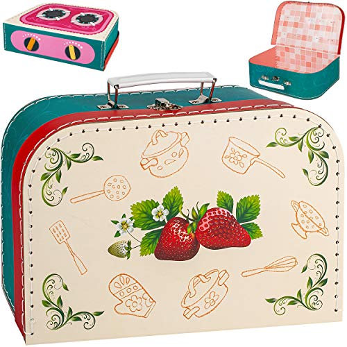 alles-meine.de GmbH Koffer/Kinderkoffer - Motivwahl - GROß - süße Erdbeere & Kochfeld - 29 cm - ideal für Spielzeug und als Geldgeschenk - Pappkoffer - Puppenkoffer - Kinder - ..