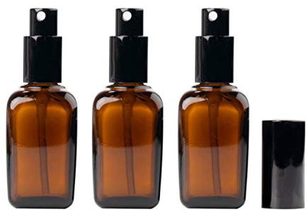 Happyupcity 3PCS 50ml/1.7oz Empty Squared Amber Glass Spray Bottle Jars with Black Fine Mist Sprayer Cosmetic Travel Packing Containers Hoder Dispenser for Perfume Essential Oils