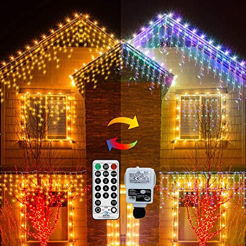 10M Outdoor Christmas Icicle Lights Plug in, 320LED Window Curtain Lights Christmas Outside Ice Light Xmas Wall Light 4Color, Connectable,with Remote,Timer for Eaves Gazebo Room Decor