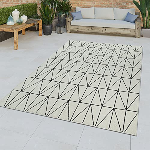 TT Home Kurzflor In- & Outdoor Teppich 3D Effekt Geometrisch Abstraktes Muster Weiß, Größe:160x230 cm