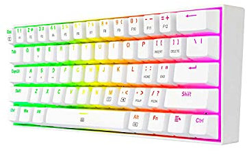 Redragon K630 Dragonborn White - 60% Mechanical Gaming Keyboard - Compact - 61 Keys - TKL Gamer Keyboard for Gaming - Brown Switches - RGB Lighting