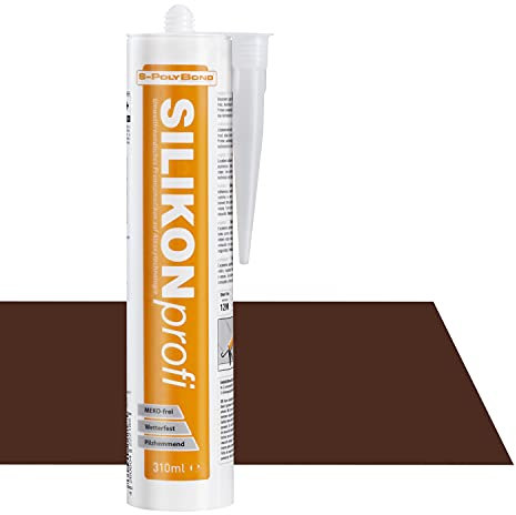 2 Stück S-Polybond® SILIKONprofi, Alkoxy- Silikon 310ml Kartusche Dichtstoff für Innen-und Außen Sanitär, Küchenbereich, Bausilikon, uvm. MEKO frei (Mahagonibraun RAL 8016, 2x Kartuschen)