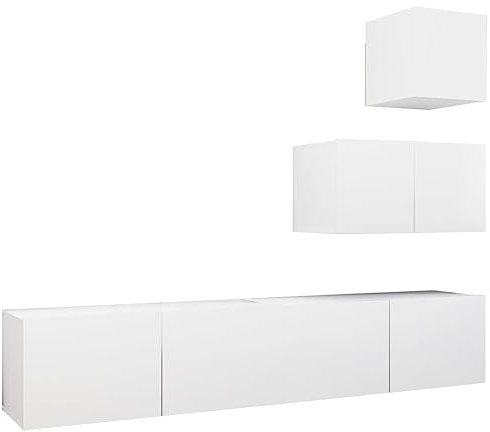 vidaXL TV Schrank Set 4-TLG. Wohnwand Anbauwand Schrankwand Hängeschrank TV Möbel Wandschrank Lowboard HiFi-Schrank Fernsehschrank Weiß Holzwerkstoff