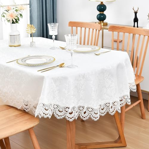 Elegante weiße Spitze Jacquard ovale Tischdecke Tischdekoration Abdeckung für ovale Tische Heimdekoration 152,4 x 213,3 cm