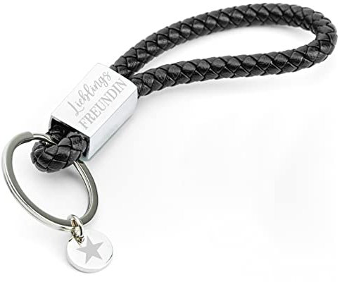 Glitzkind Schlüsselanhänger mit Gravur »Lieblingsfreundin« | Herz Anhänger Geschenk Geschenkidee für Geburtstag Weihnachten Ostern | Schwarz Silber