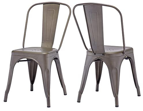 Duhome Metallstuhl Bistrostuhl 2er Set aus Eisen Esszimmerstuhl mit Rückenlehne, Stapelbare Küchenstühle Industriedesign, Matt/Metallic Braun