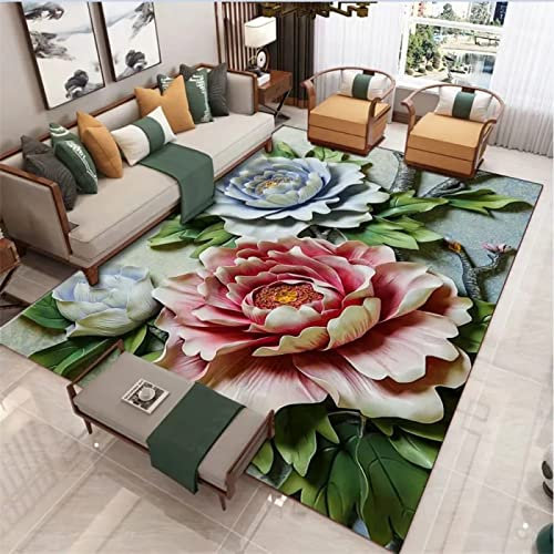DJHWWD Mädchen Teppich Fleckerlteppich Rosa Blumen Balkon Korridor Terrasse rutschfest Sicherheit Maschinenwaschbar Kleiner Teppich 200X280cm