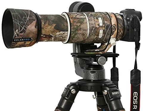 ROLANPRO Copriobiettivo impermeabile per Canon RF 100-500 mm F/4,5-7,1 L IS USM, copertura antipioggia mimetica #10 albero impermeabile