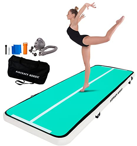 AirTrack Nordic Home 8m Special Edition Mehrfarbig mit Luftpumpe, Turnmatte Aufblasbar, für Gymnastik, Yoga - Langlebig & Einfach zu Transportieren Matte Sport, Air Track Gymnastikmatte (Minze)